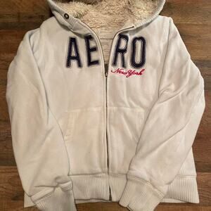 White aeropostale sherpa lined zipnup y2k style jacket